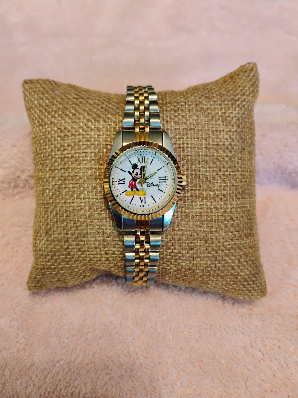 Disney Mickey Mouse Two-tone Gold & Silver White Dial link Watch Roman Numerals